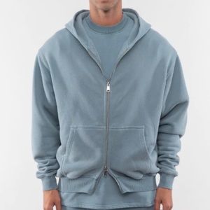 ESNTLS Heavyweight Zip-Up Hoodie Double Zipper in Light Grey